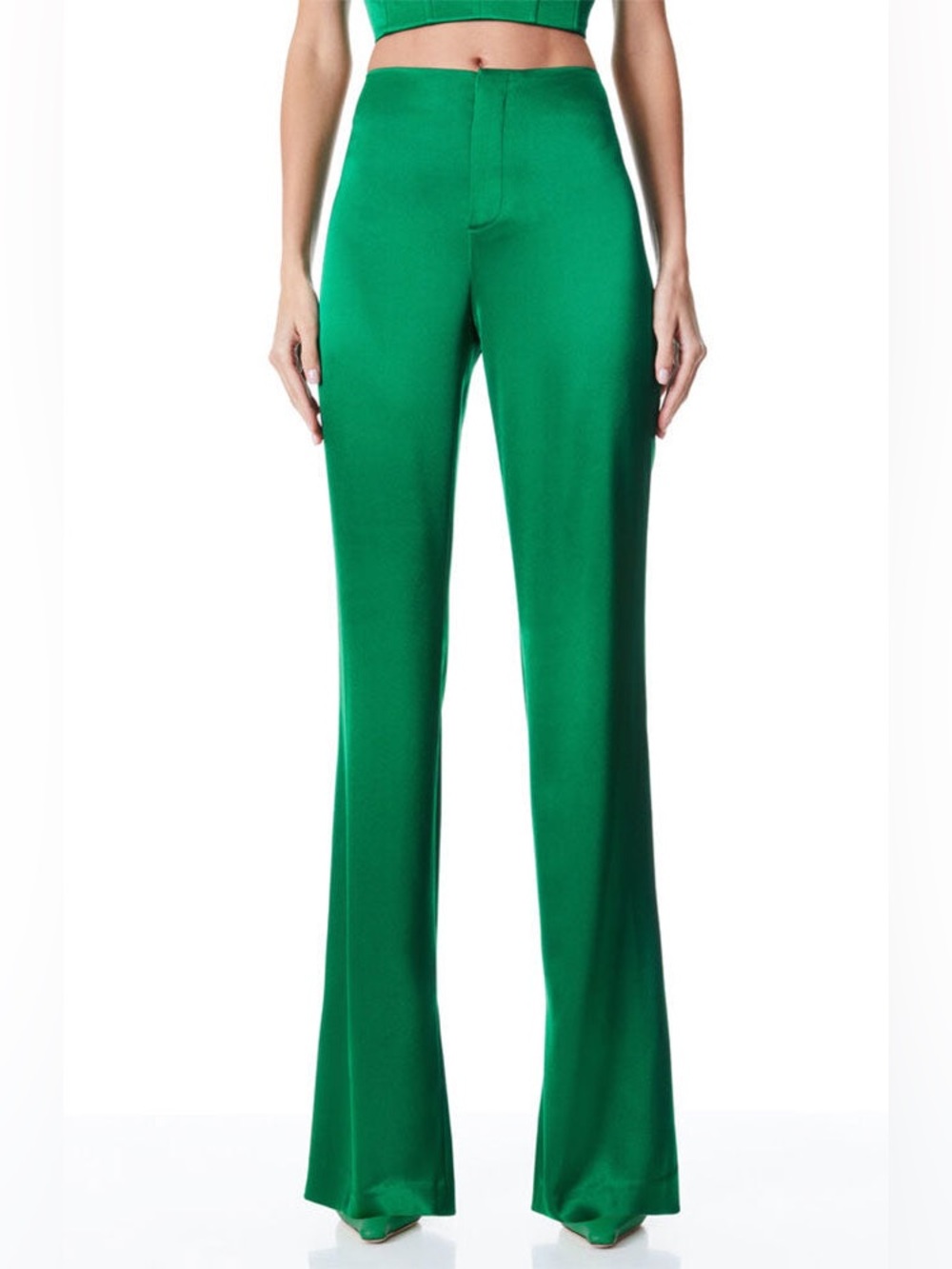 Alice + Olivia High-Rise Bootcut Pants in Vibrant Green - Petite cut